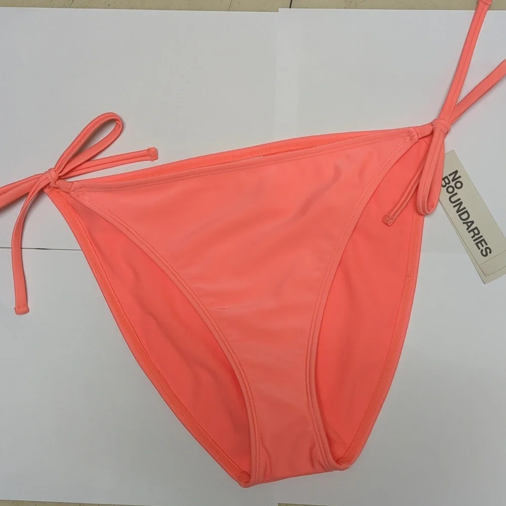 No Boundaries Cheeky Bikini Bottoms XL 16/18‎ Side Tie Swim Bottom Peach Luster